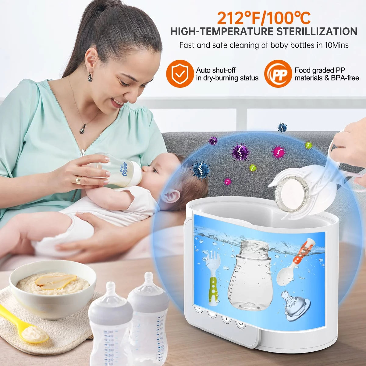 9-In-1 Baby Bottle Warmer and Food Heater with Timer, Double Bottle Capacity, BPA-Free, Accurate Temperature Control for Breastmilk and Formula, LCD Display
