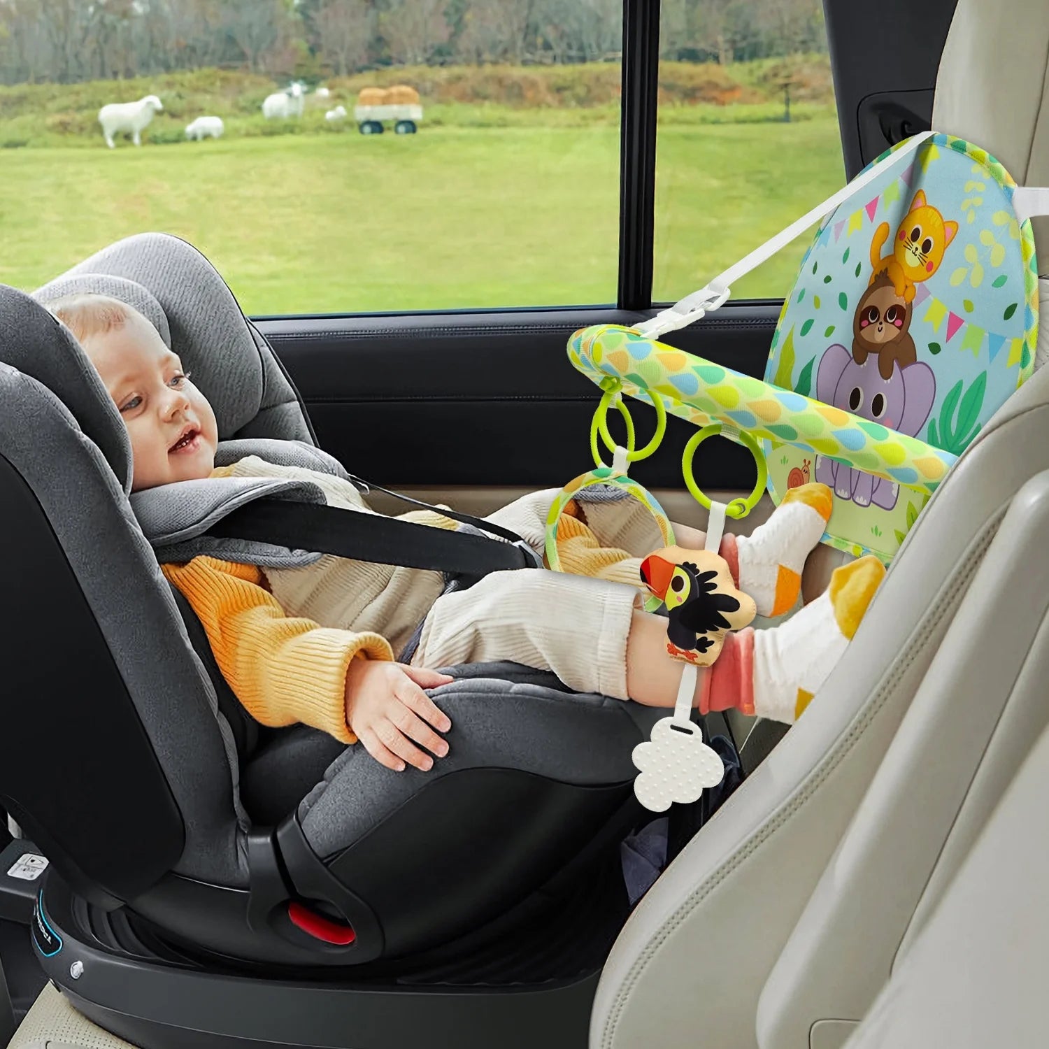 Rear-Facing Baby Car Seat Activity Toy - Double-Sided Travel Entertainment for Infants 0-12 Months