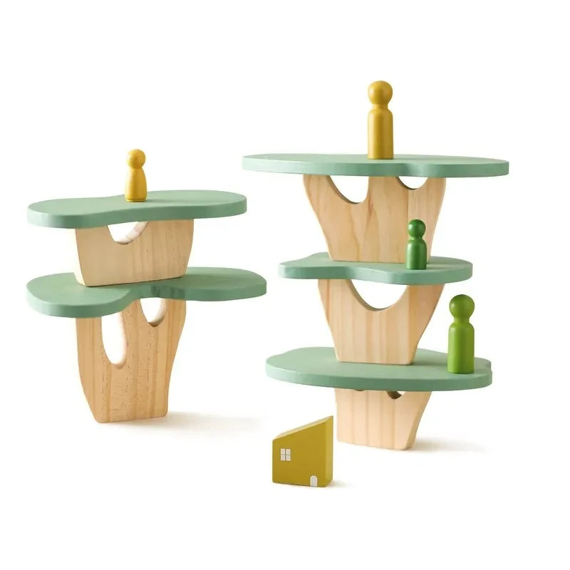 Montessori Sensory Stacking Toys for Infants - Wooden Forest House Replicas for Early Childhood Education and Play