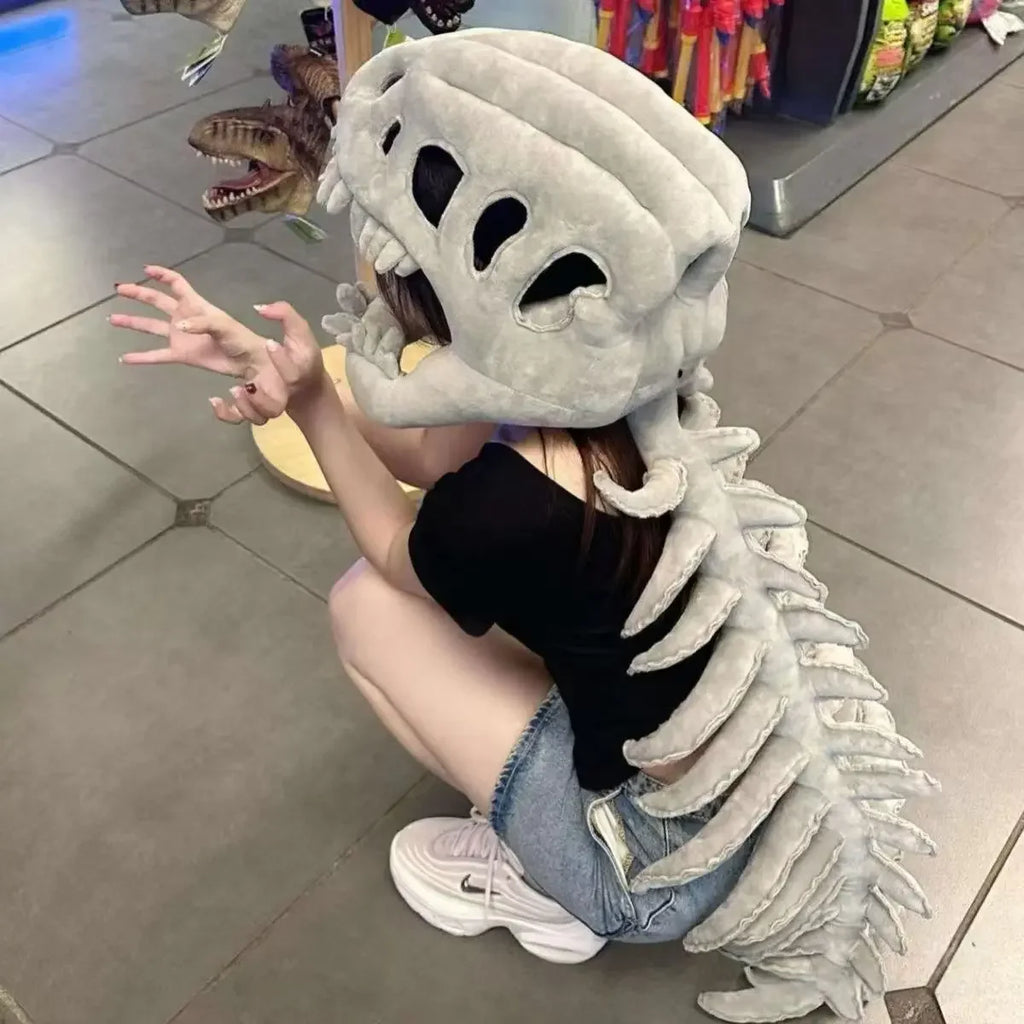 New Dinosaur Hat Celebrity-Style Plush Cartoon Skeleton Headgear Halloween Costume Plush Toy Funny Doll Soft Surprise Gift