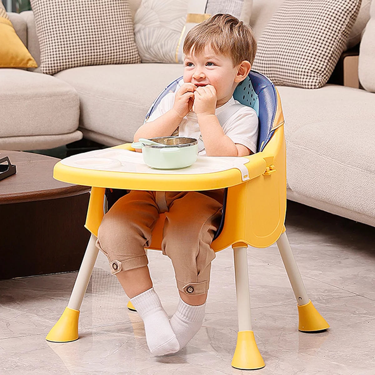 4-in-1 Convertible Baby High Chair with Five-Point Safety Harness, Dinner Plate, and Toy Rack - Portable Toddler Dining Chair in Purple