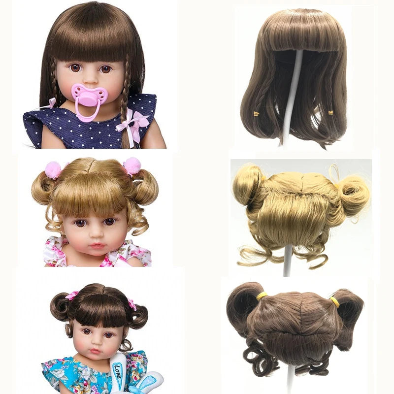 Golden Hair for 48-58Cm Reborn Doll Sticked Long Hair Wig Fits19--23Inch Silicone Reborn Baby Dolls Curl Hair DIY Doll Accessory