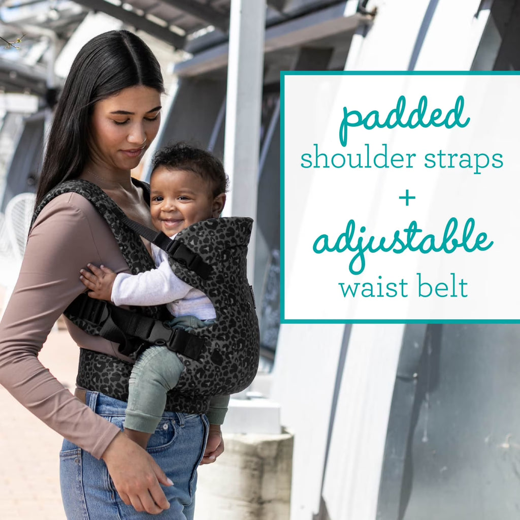 4-in-1 Convertible Baby Carrier - Unisex, 4 Positions, Suitable for Infants 0+ Months, Weight Capacity 8-32 lbs, Black & Gray Leopard Design