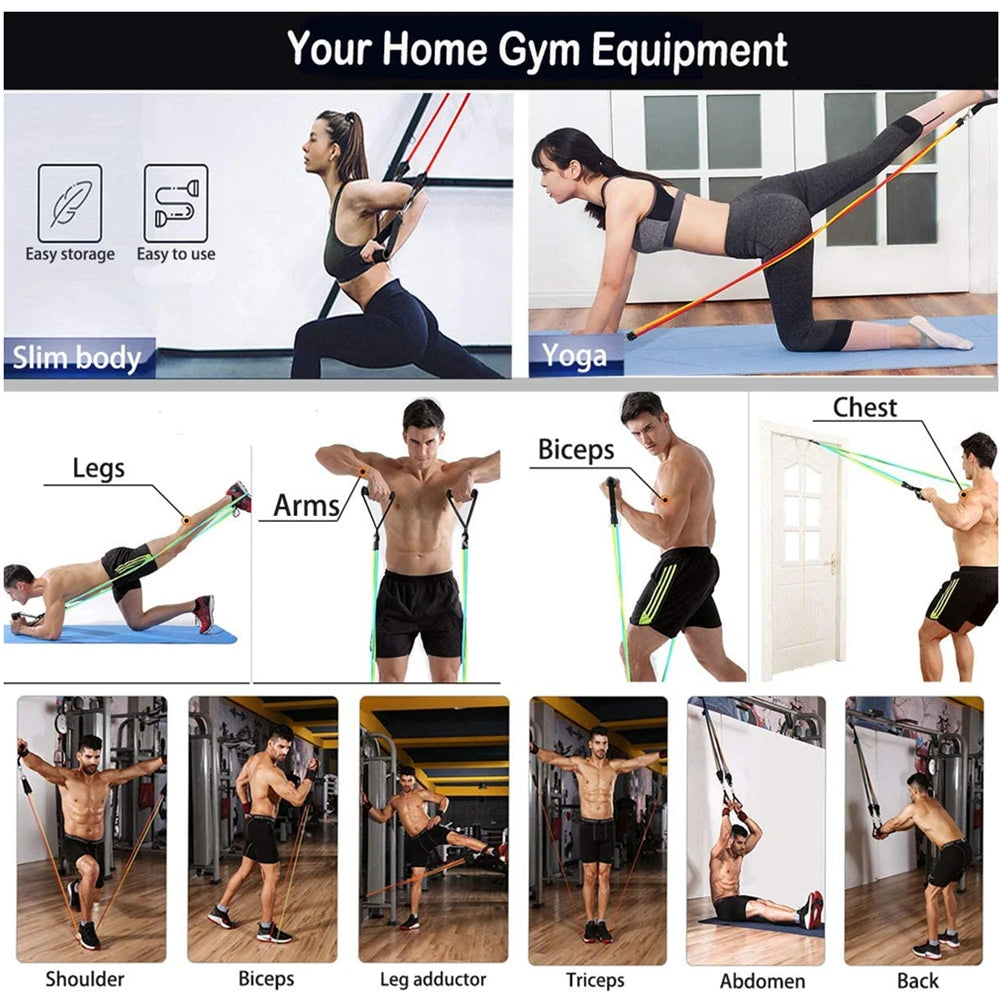 360Lbs Fitness Exercises Resistance Bands Set Elastic Tubes Pull Rope Yoga Band Training Workout Equipment for Home Gym Weight