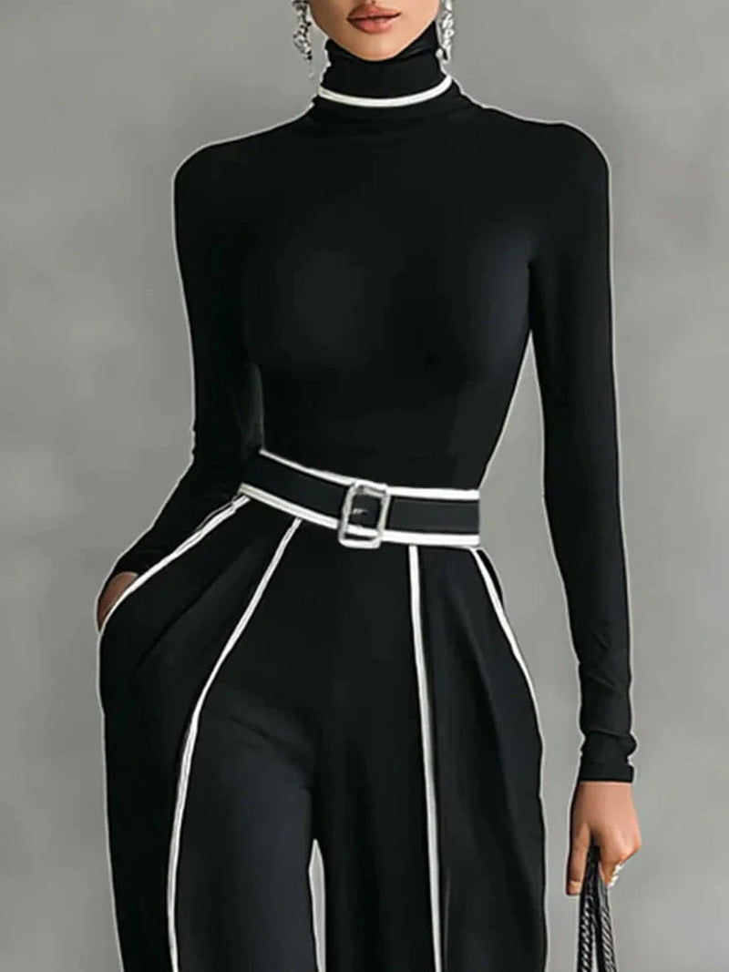 Ana | Conjunto Elegant De Două Piese Cu Guler Înalt Și Pantaloni Largi