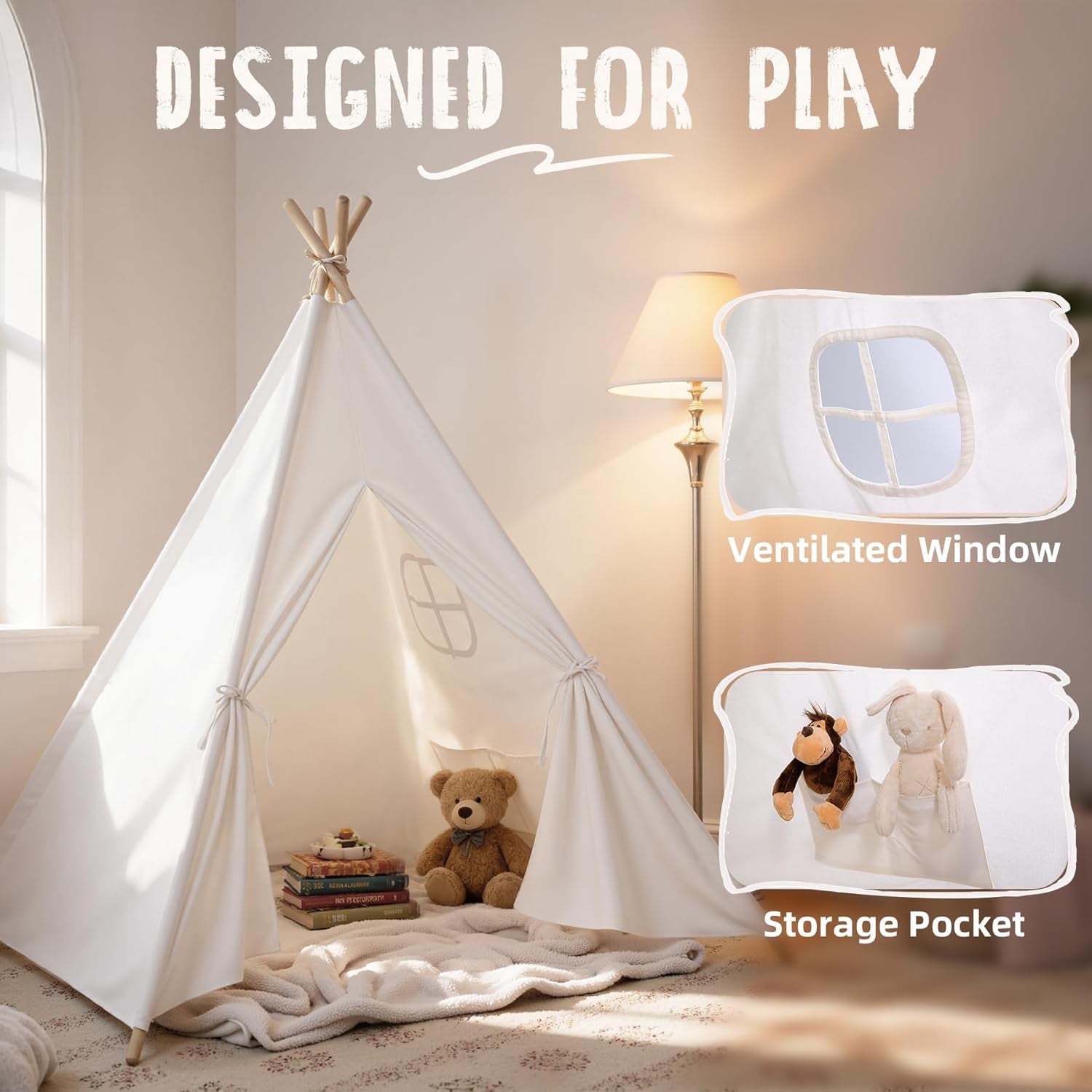 Indoor Teepee Tent for Children - Washable Toddler Play Tent for Sleepovers - Foldable Playhouse Gift for Boys and Girls
