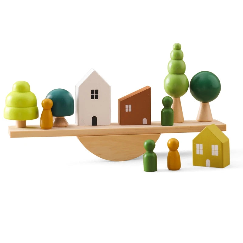 Montessori Sensory Stacking Toys for Infants - Wooden Forest House Replicas for Early Childhood Education and Play