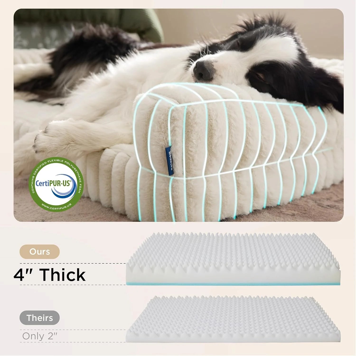 Luxurious Orthopedic Dog Bed for Extra Large Dogs - Waterproof Memory Foam with Cozy Bolster and Washable Corduroy Cover in Cream