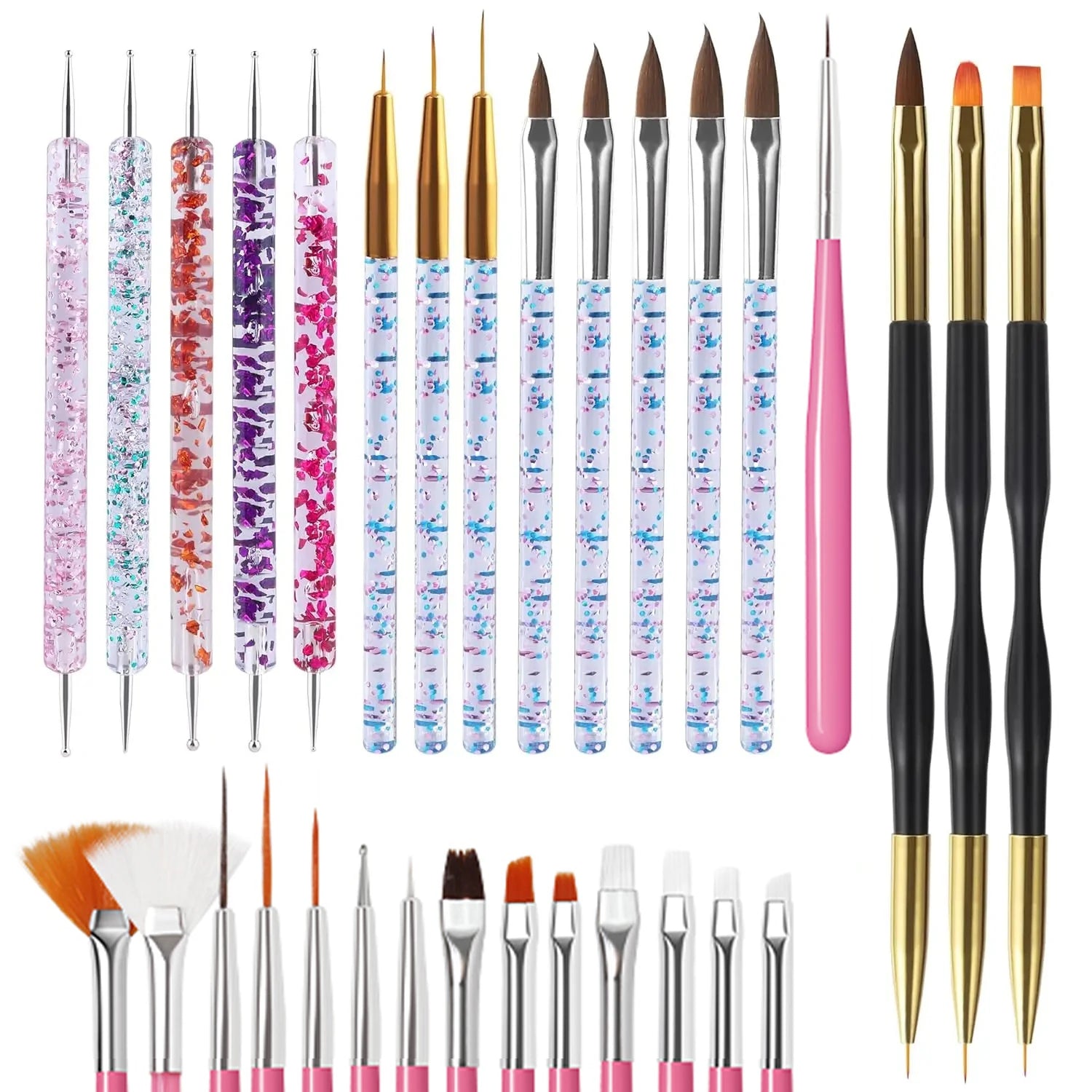 15Pcs Fine Detail Paint Brush Set Acrylic UV Gel Drawing Dotting Manicure Nail Art Design Tools Makeup Accessorie Gel Brush