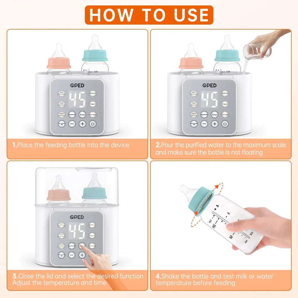 9-In-1 Baby Bottle Warmer and Food Heater with Timer, Double Bottle Capacity, BPA-Free, Accurate Temperature Control for Breastmilk and Formula, LCD Display