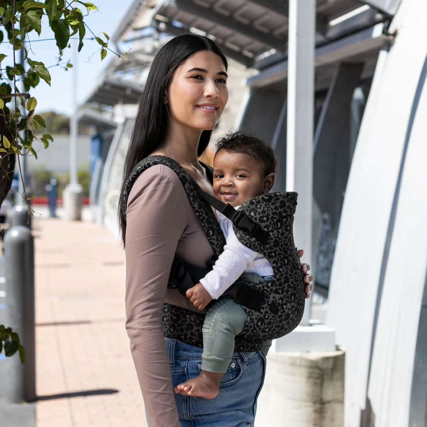 4-in-1 Convertible Baby Carrier - Unisex, 4 Positions, Suitable for Infants 0+ Months, Weight Capacity 8-32 lbs, Black & Gray Leopard Design
