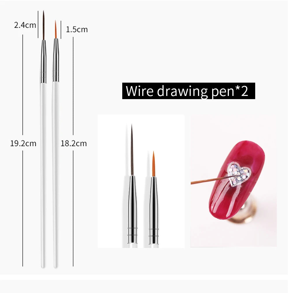 15Pcs Fine Detail Paint Brush Set Acrylic UV Gel Drawing Dotting Manicure Nail Art Design Tools Makeup Accessorie Gel Brush