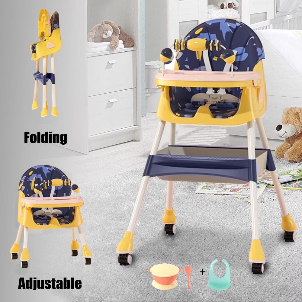 4-in-1 Convertible Baby High Chair with Five-Point Safety Harness, Dinner Plate, and Toy Rack - Portable Toddler Dining Chair in Purple
