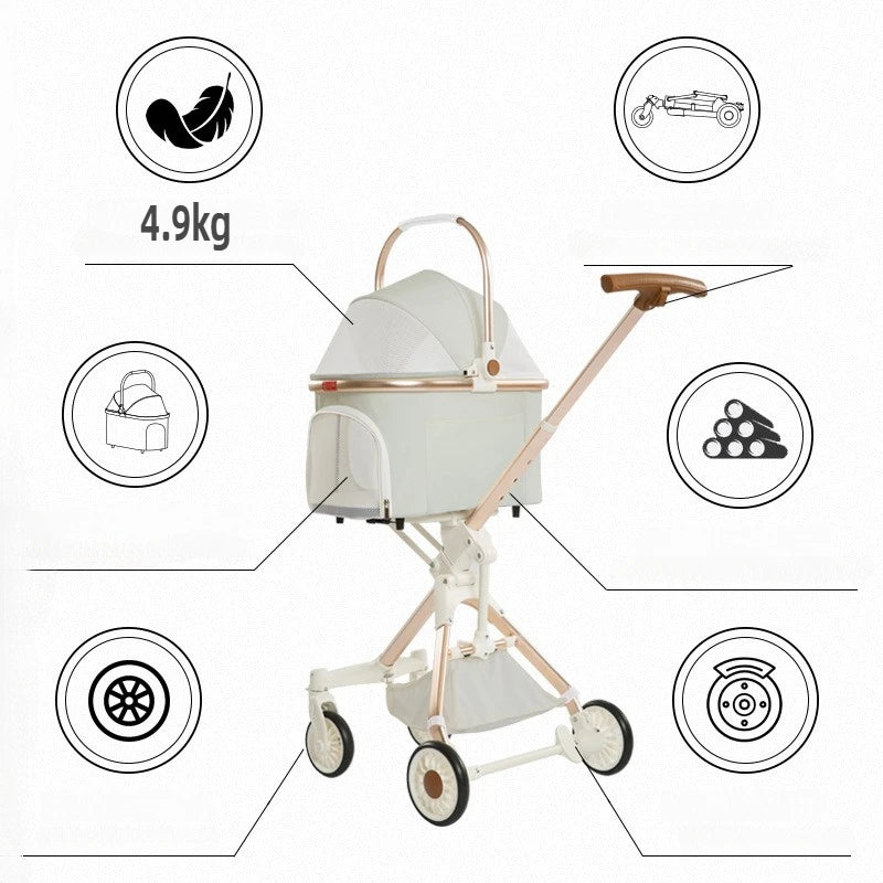 Lightweight Four-Wheel Pet Stroller Foldable Cat Stroller Portable Multifunctional Carrying Basket Outdoor Travel Pet Supplies
