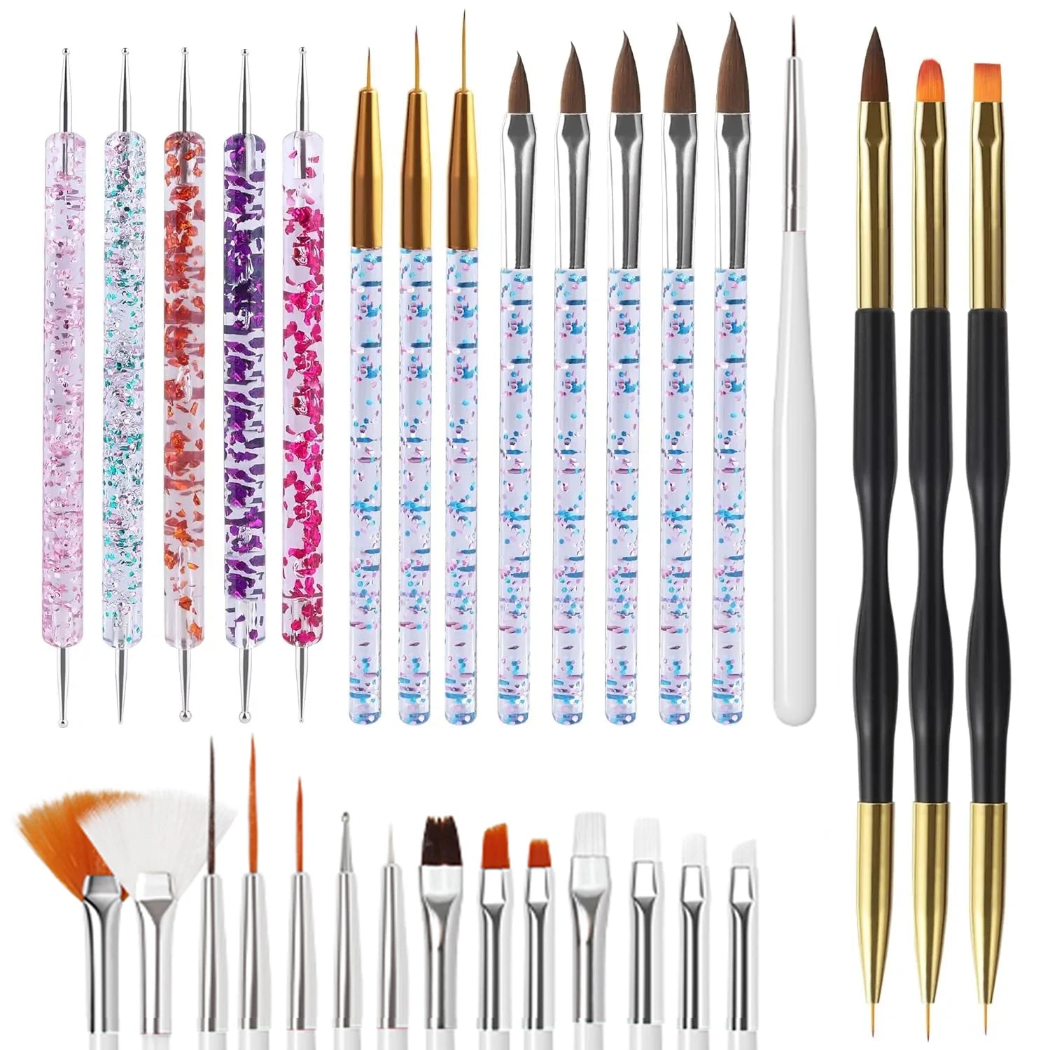 15Pcs Fine Detail Paint Brush Set Acrylic UV Gel Drawing Dotting Manicure Nail Art Design Tools Makeup Accessorie Gel Brush
