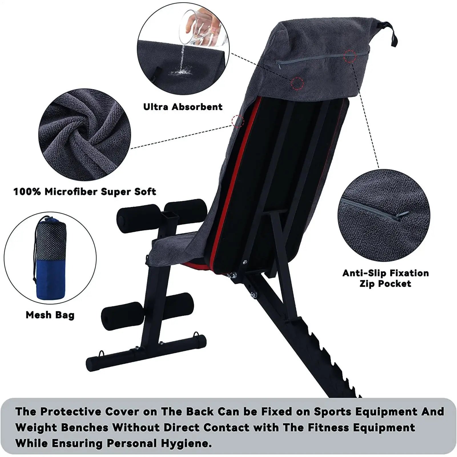 Premium Travel Gym Towel, Super Absorbent Microfiber Quick Dry for Yoga, Fitness, Tennis & Multi-Purpose Mat Bench Cover