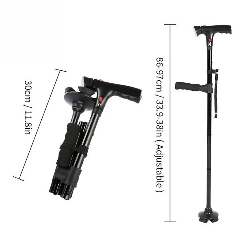Foldable Telescopic Folding Walking Stickelderly Walking Aidtelescopic Foldable Rotating LED Lights Four Legs Walking Stick