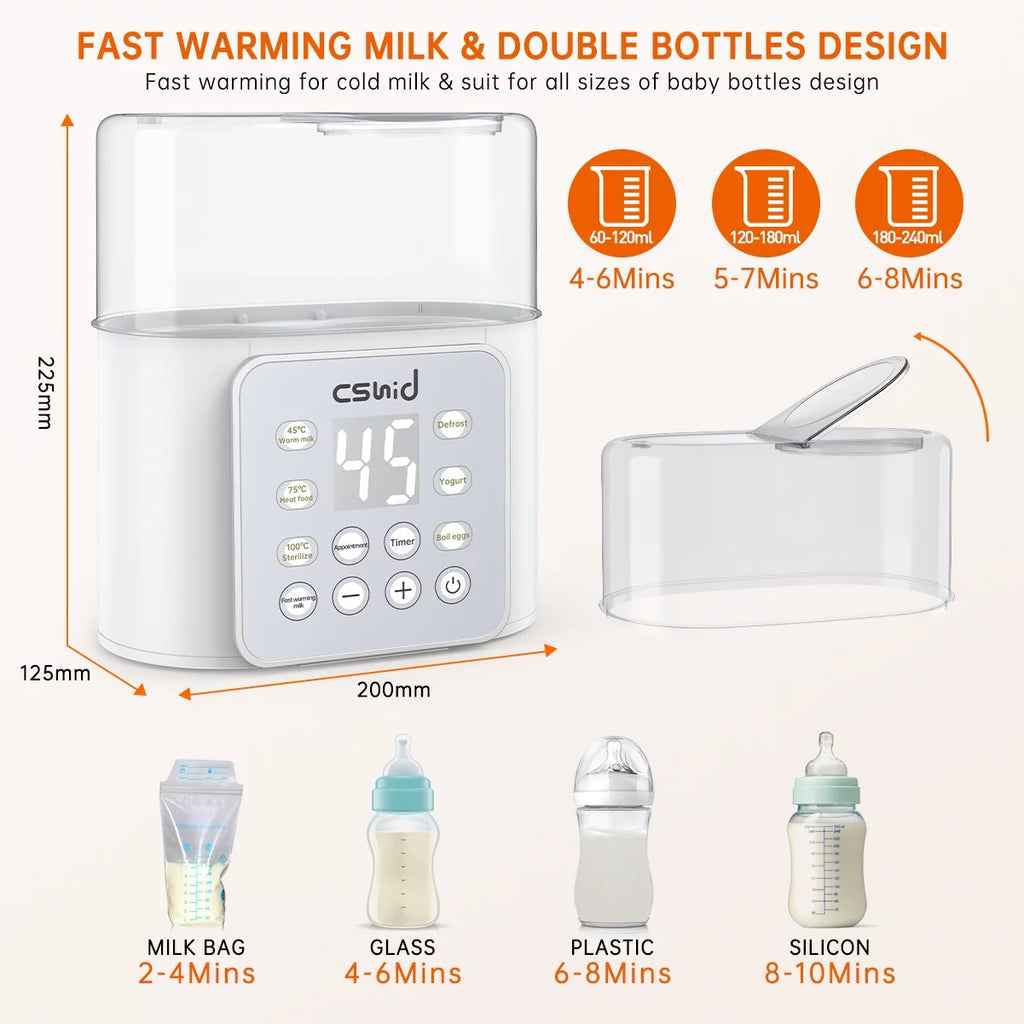 9-In-1 Baby Bottle Warmer and Food Heater with Timer, Double Bottle Capacity, BPA-Free, Accurate Temperature Control for Breastmilk and Formula, LCD Display