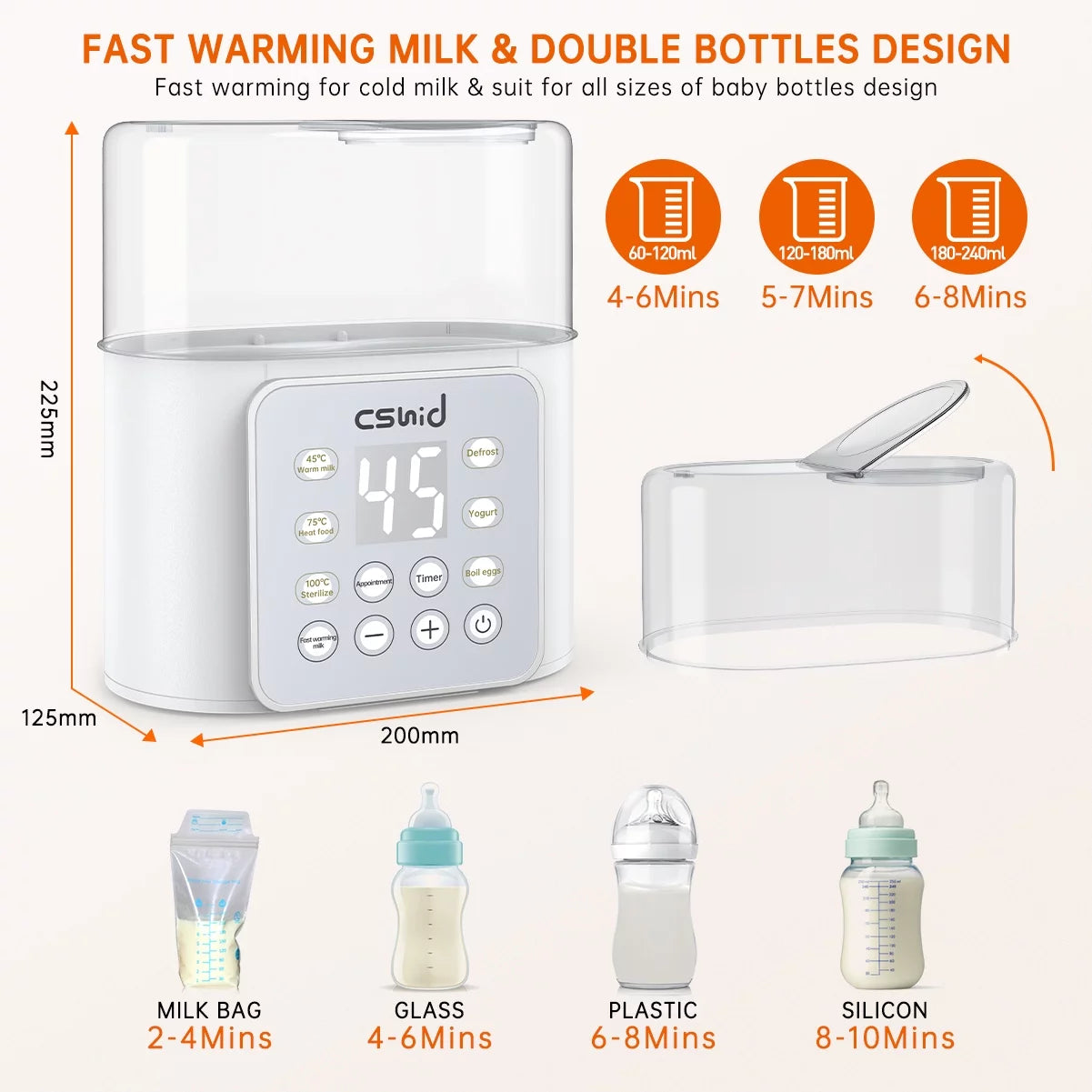 9-In-1 Baby Bottle Warmer and Food Heater with Timer, Double Bottle Capacity, BPA-Free, Accurate Temperature Control for Breastmilk and Formula, LCD Display