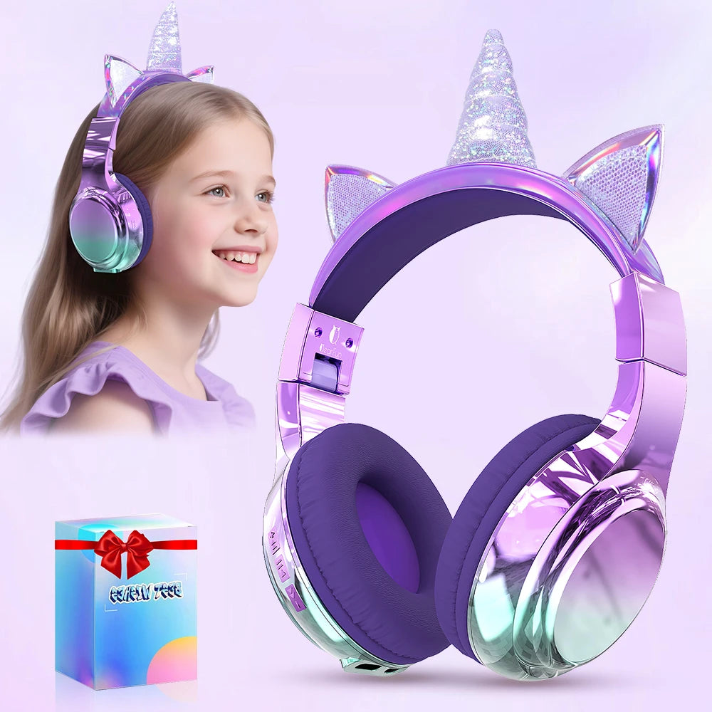 Unicorn Wireless Headphones for Kids Girls Bluetooth Earphones Foldable Cat Ear Headphones for School Travel Children'S Headset