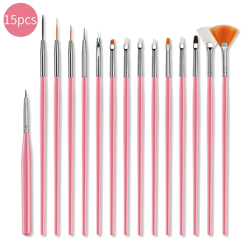 15Pcs Fine Detail Paint Brush Set Acrylic UV Gel Drawing Dotting Manicure Nail Art Design Tools Makeup Accessorie Gel Brush