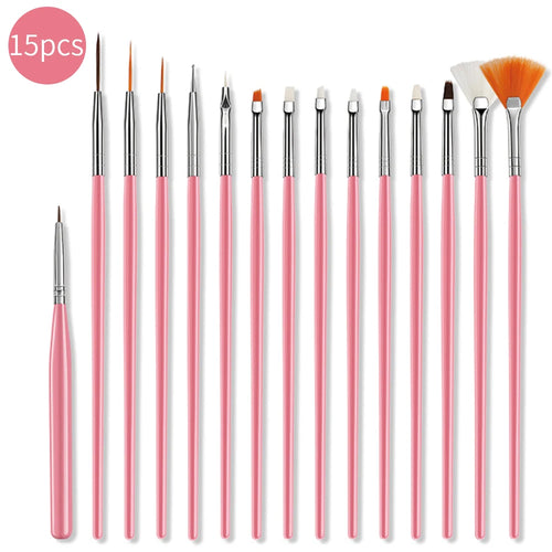 15Pcs Fine Detail Paint Brush Set Acrylic UV Gel Drawing Dotting Manicure Nail Art Design Tools Makeup Accessorie Gel Brush