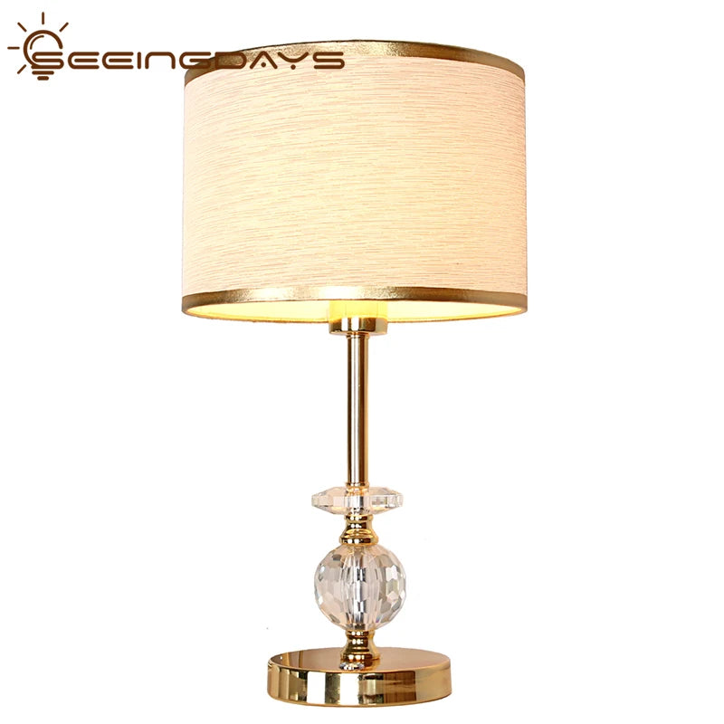 Seeingdays Golden Edge Lampshade Ball Crystal Table Lamp for Bedroom Living Room Bedside Lamp Modern European Crystal Lamp E27