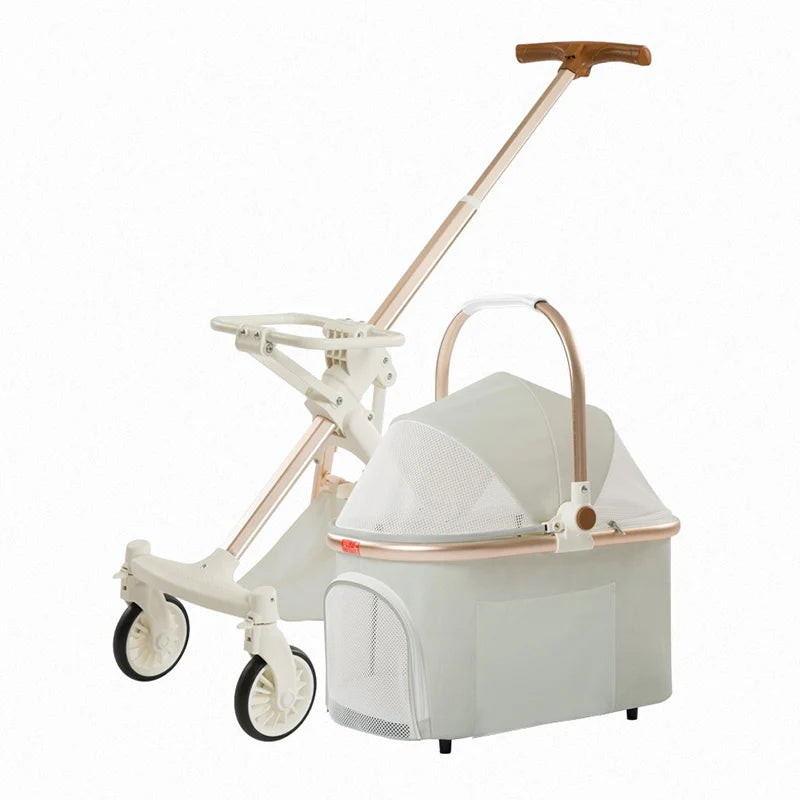 Lightweight Four-Wheel Pet Stroller Foldable Cat Stroller Portable Multifunctional Carrying Basket Outdoor Travel Pet Supplies