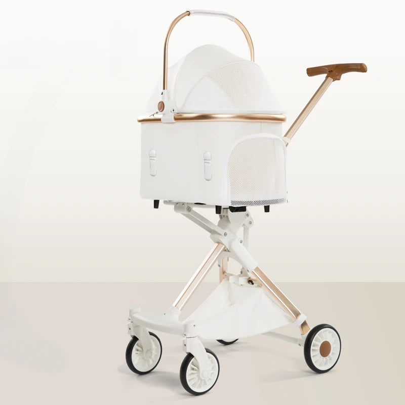 Lightweight Four-Wheel Pet Stroller Foldable Cat Stroller Portable Multifunctional Carrying Basket Outdoor Travel Pet Supplies