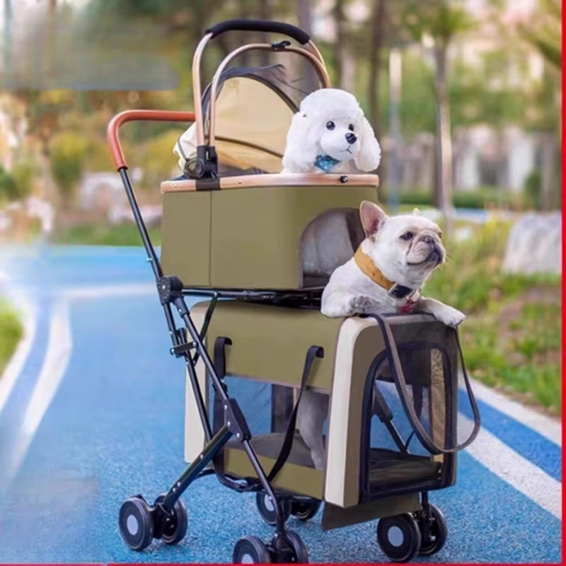 Detachable Double-Decker Pet Stroller Cat and Dog Outdoor Stroller Lightweight Foldable Pet Stroller Portable Pet Basket