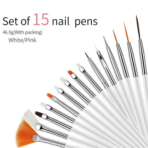 15Pcs Fine Detail Paint Brush Set Acrylic UV Gel Drawing Dotting Manicure Nail Art Design Tools Makeup Accessorie Gel Brush