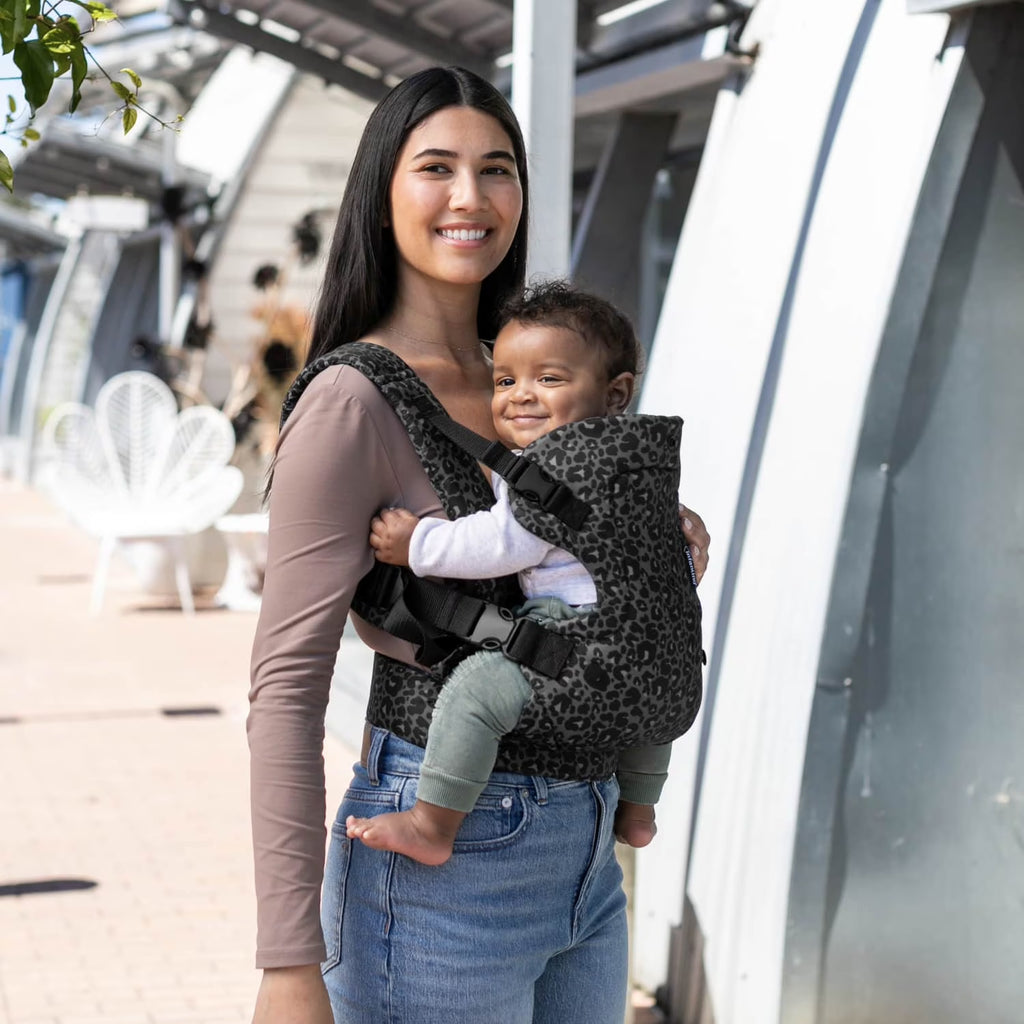 4-in-1 Convertible Baby Carrier - Unisex, 4 Positions, Suitable for Infants 0+ Months, Weight Capacity 8-32 lbs, Black & Gray Leopard Design