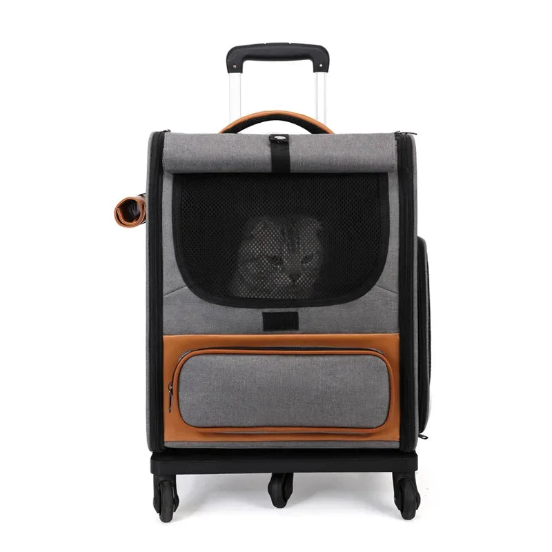 Pet Trolley Box Breathable Foldable Cat Bag Large Capacity Travel Portable Wheel Trolley Bag Pet Carriers Products Accessories