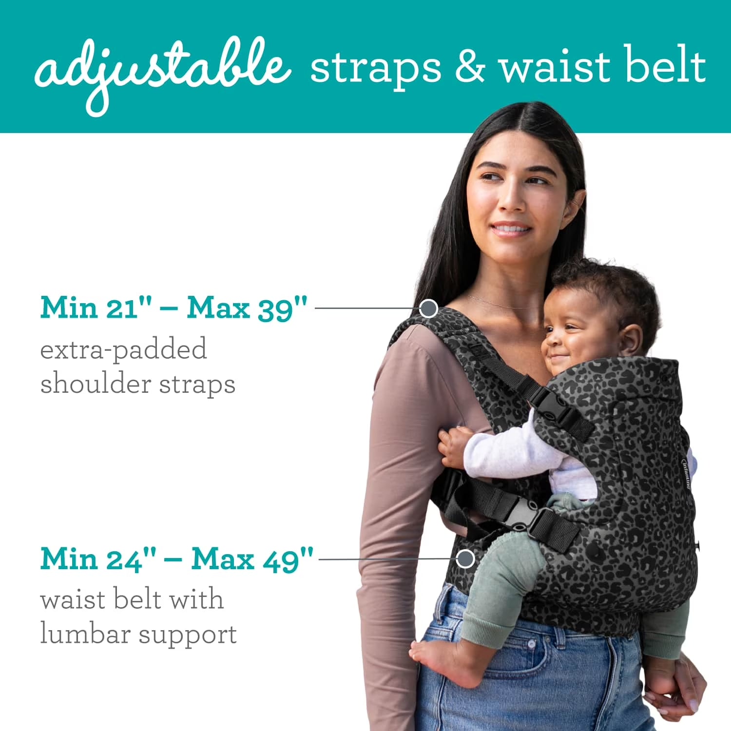 4-in-1 Convertible Baby Carrier - Unisex, 4 Positions, Suitable for Infants 0+ Months, Weight Capacity 8-32 lbs, Black & Gray Leopard Design