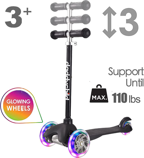 3-Wheel Kick Scooter for Children Ages 3-8 with Lean-to-Steer Design, Extra Wide Light-Up Wheels, 4 Adjustable Heights, and Foldable Feature, Supporting Up to 110 lbs