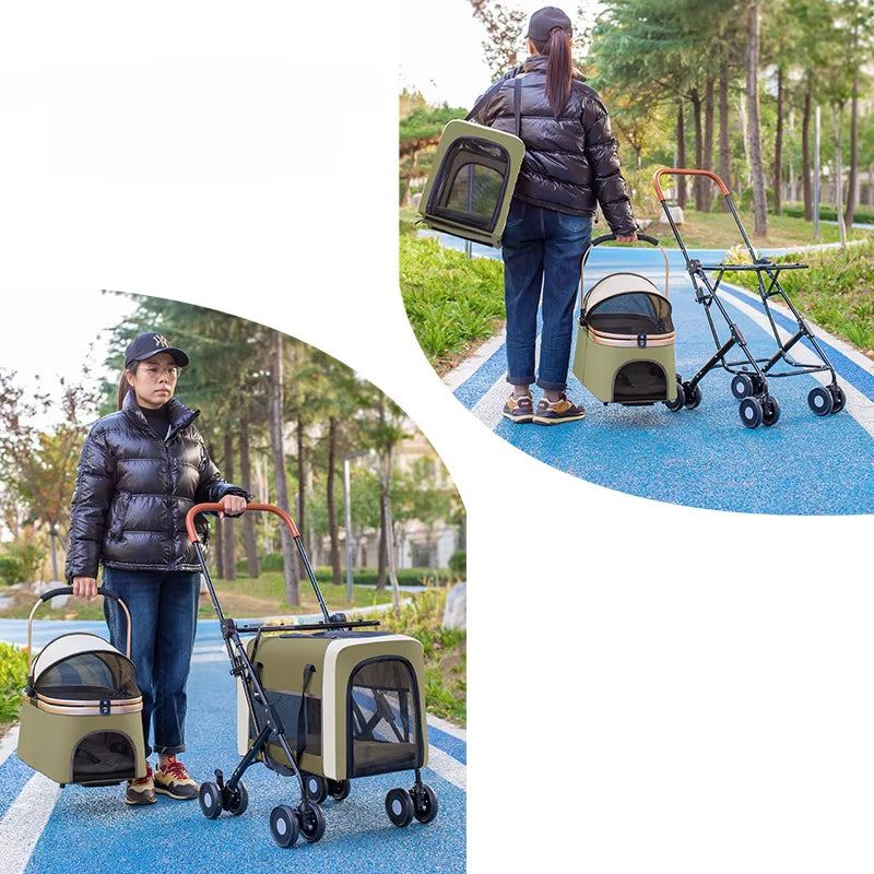 Detachable Double-Decker Pet Stroller Cat and Dog Outdoor Stroller Lightweight Foldable Pet Stroller Portable Pet Basket