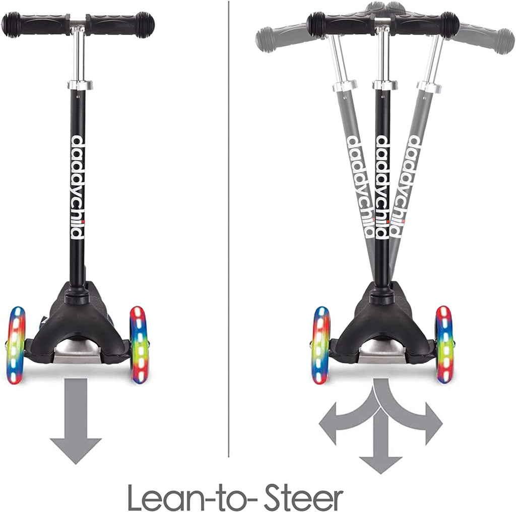 3-Wheel Kick Scooter for Children Ages 3-8 with Lean-to-Steer Design, Extra Wide Light-Up Wheels, 4 Adjustable Heights, and Foldable Feature, Supporting Up to 110 lbs