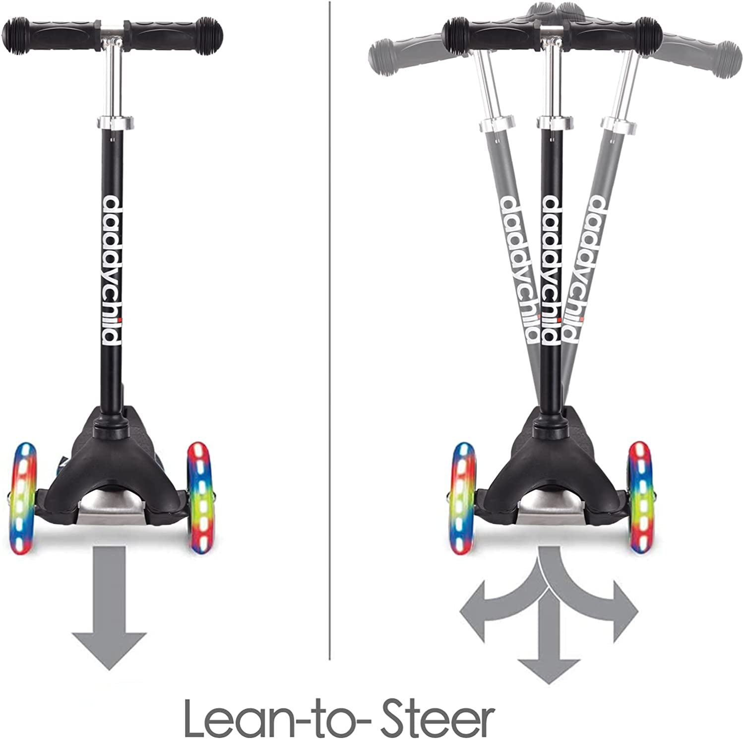 3-Wheel Kick Scooter for Children Ages 3-8 with Lean-to-Steer Design, Extra Wide Light-Up Wheels, 4 Adjustable Heights, and Foldable Feature, Supporting Up to 110 lbs