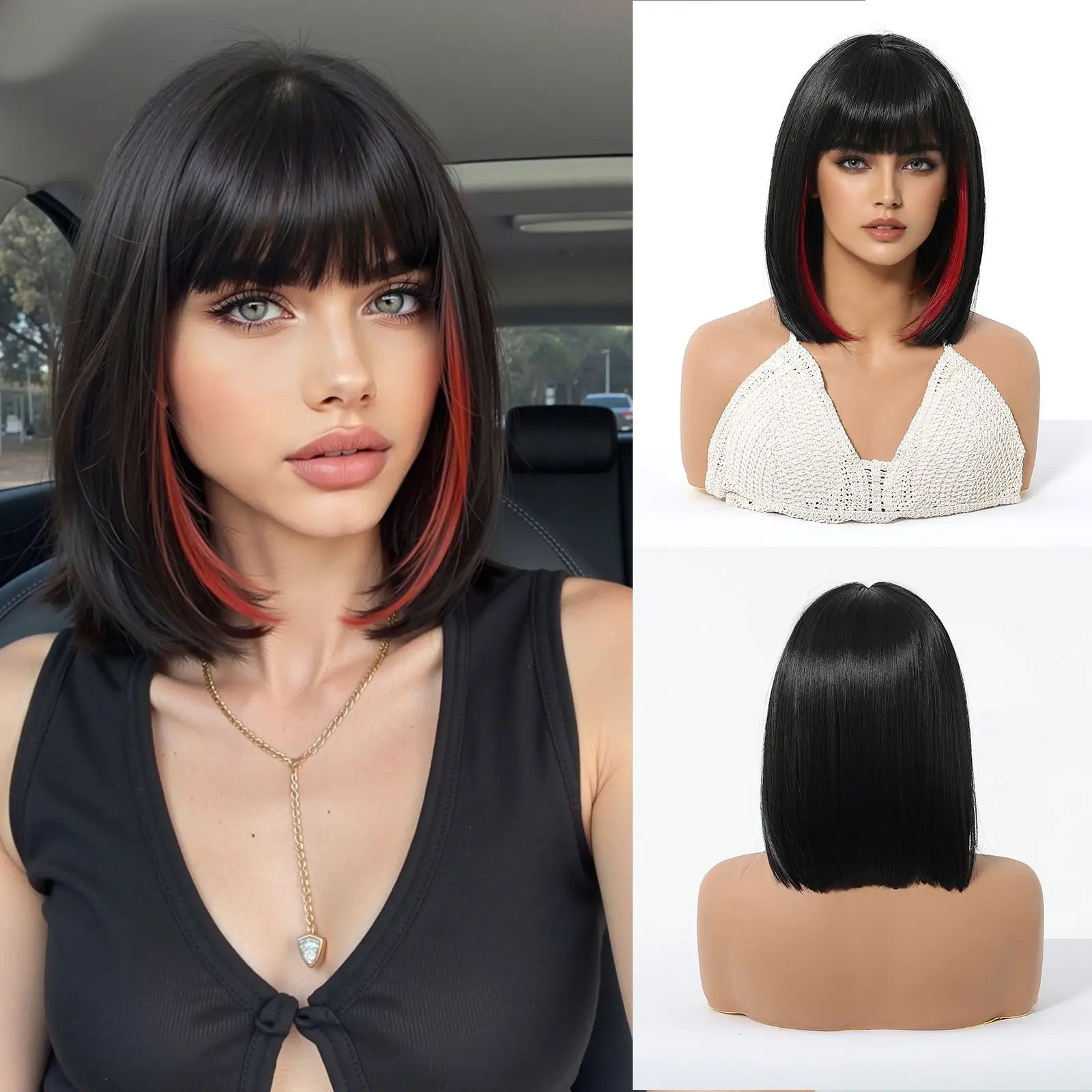 EASIHAIR Synthetic Wigs for Women Ombre Brown Blonde Wigs with Bangs Layered Cosplay Wigs Heat Resistant Medium Length Wig