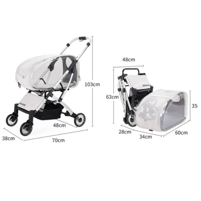 Portable Pet Stroller Folding Disassembling Cat Carrying Outdoor Windproof Rainproof Cat Bag Panoramic Breathable Pet Supplies