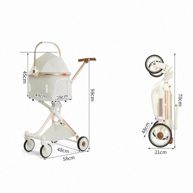 Lightweight Four-Wheel Pet Stroller Foldable Cat Stroller Portable Multifunctional Carrying Basket Outdoor Travel Pet Supplies