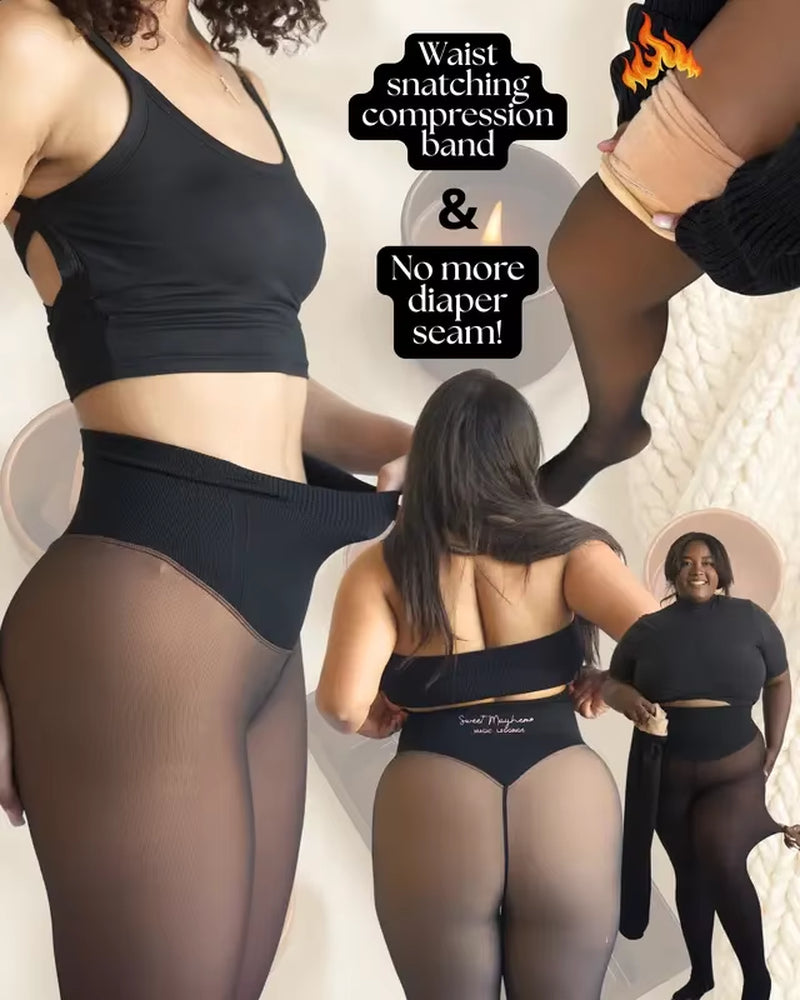 Viral One Seam Compression Band Straight Pin Rigid Winter Thick Tights Pantyhose Seam Shaping Fleece Leggings Fur Stockings