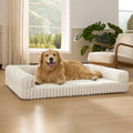 Luxurious Orthopedic Dog Bed for Extra Large Dogs - Waterproof Memory Foam with Cozy Bolster and Washable Corduroy Cover in Cream
