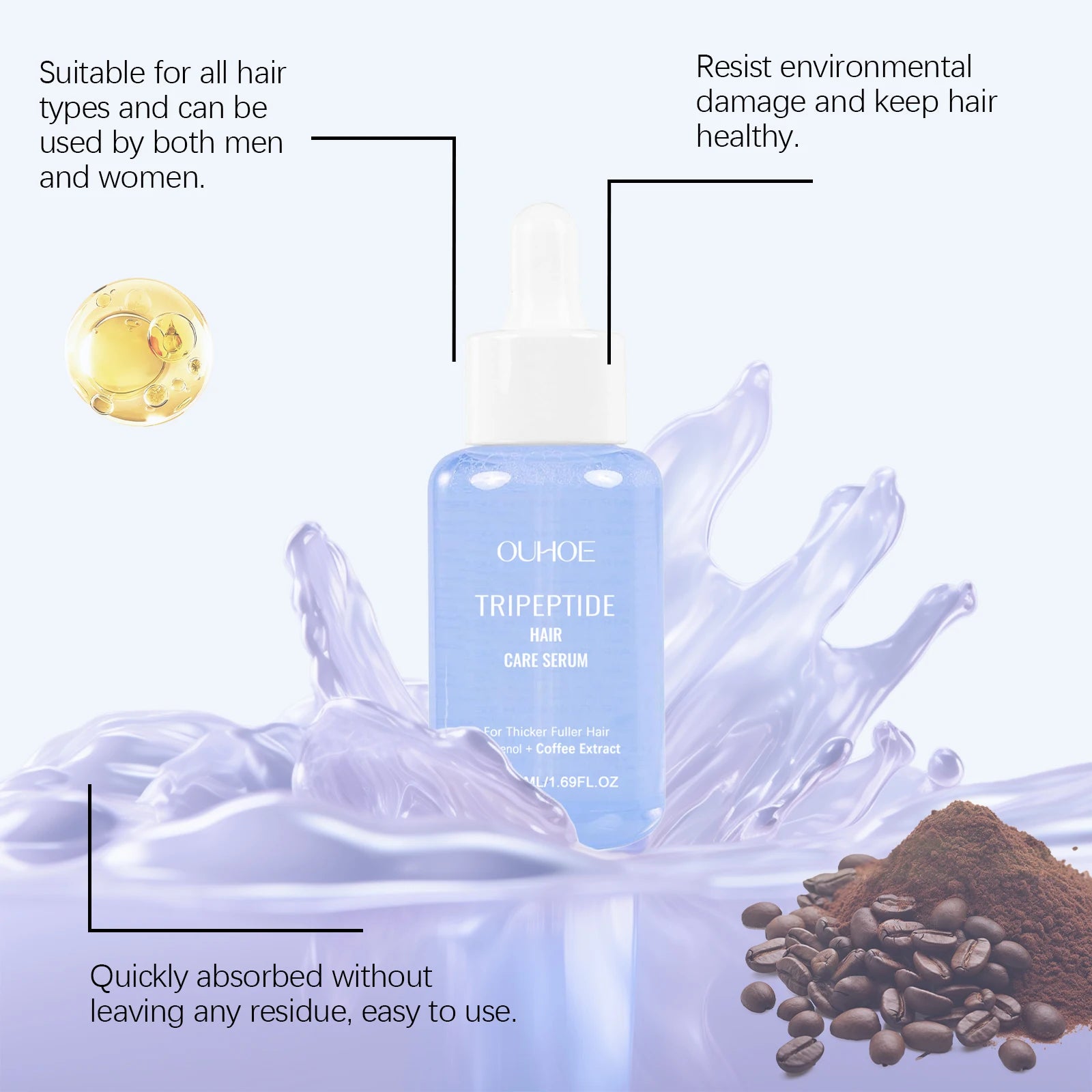 Tripeptide Hair Serum Strengthening Nourishing Scalp Treatment Coffee Extract Promotes Thicker Fuller Healthier Hair 50Ml