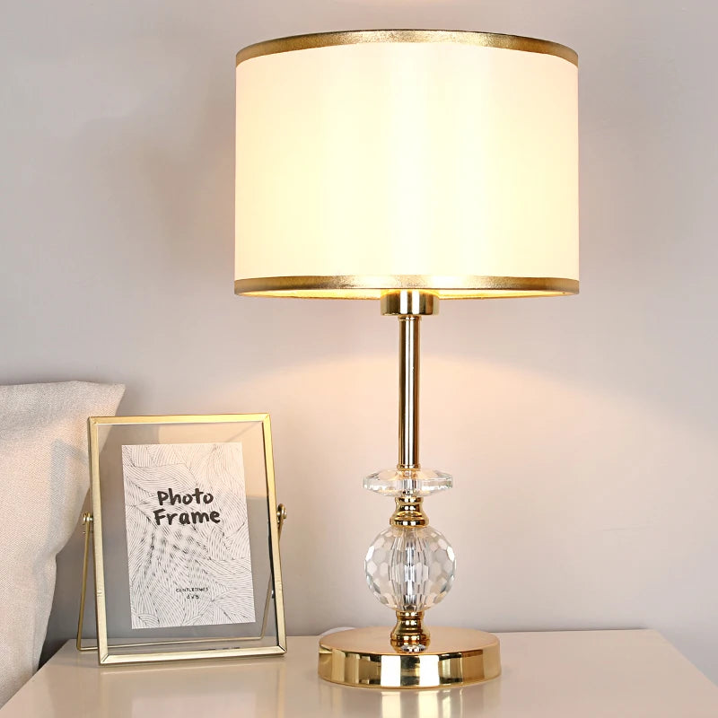 Seeingdays Golden Edge Lampshade Ball Crystal Table Lamp for Bedroom Living Room Bedside Lamp Modern European Crystal Lamp E27
