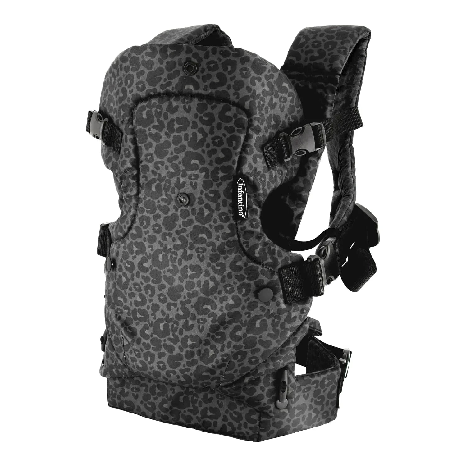 4-in-1 Convertible Baby Carrier - Unisex, 4 Positions, Suitable for Infants 0+ Months, Weight Capacity 8-32 lbs, Black & Gray Leopard Design