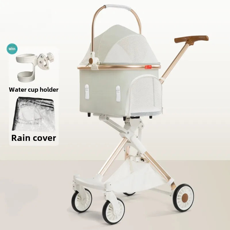 Lightweight Four-Wheel Pet Stroller Foldable Cat Stroller Portable Multifunctional Carrying Basket Outdoor Travel Pet Supplies