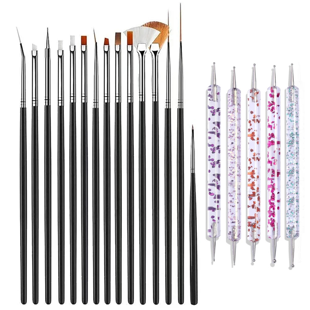 15Pcs Fine Detail Paint Brush Set Acrylic UV Gel Drawing Dotting Manicure Nail Art Design Tools Makeup Accessorie Gel Brush