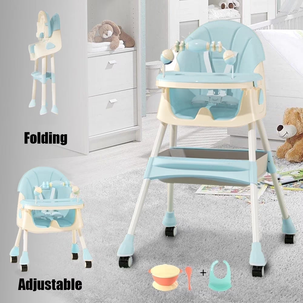 4-in-1 Convertible Baby High Chair with Five-Point Safety Harness, Dinner Plate, and Toy Rack - Portable Toddler Dining Chair in Purple