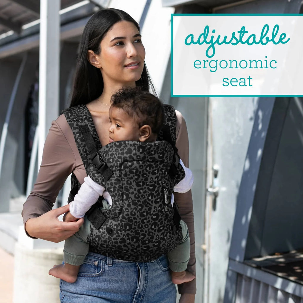 4-in-1 Convertible Baby Carrier - Unisex, 4 Positions, Suitable for Infants 0+ Months, Weight Capacity 8-32 lbs, Black & Gray Leopard Design
